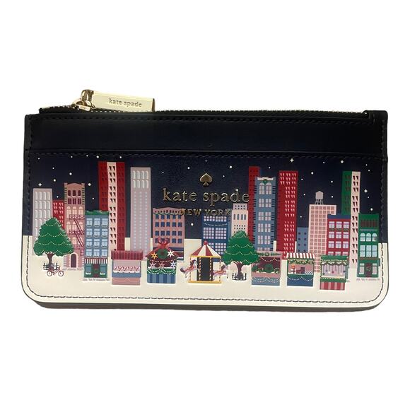 Kate Spade NEW Winter Wonders Large Slim Card Holder Wallet Leather Holidays - Picture 1 of 8